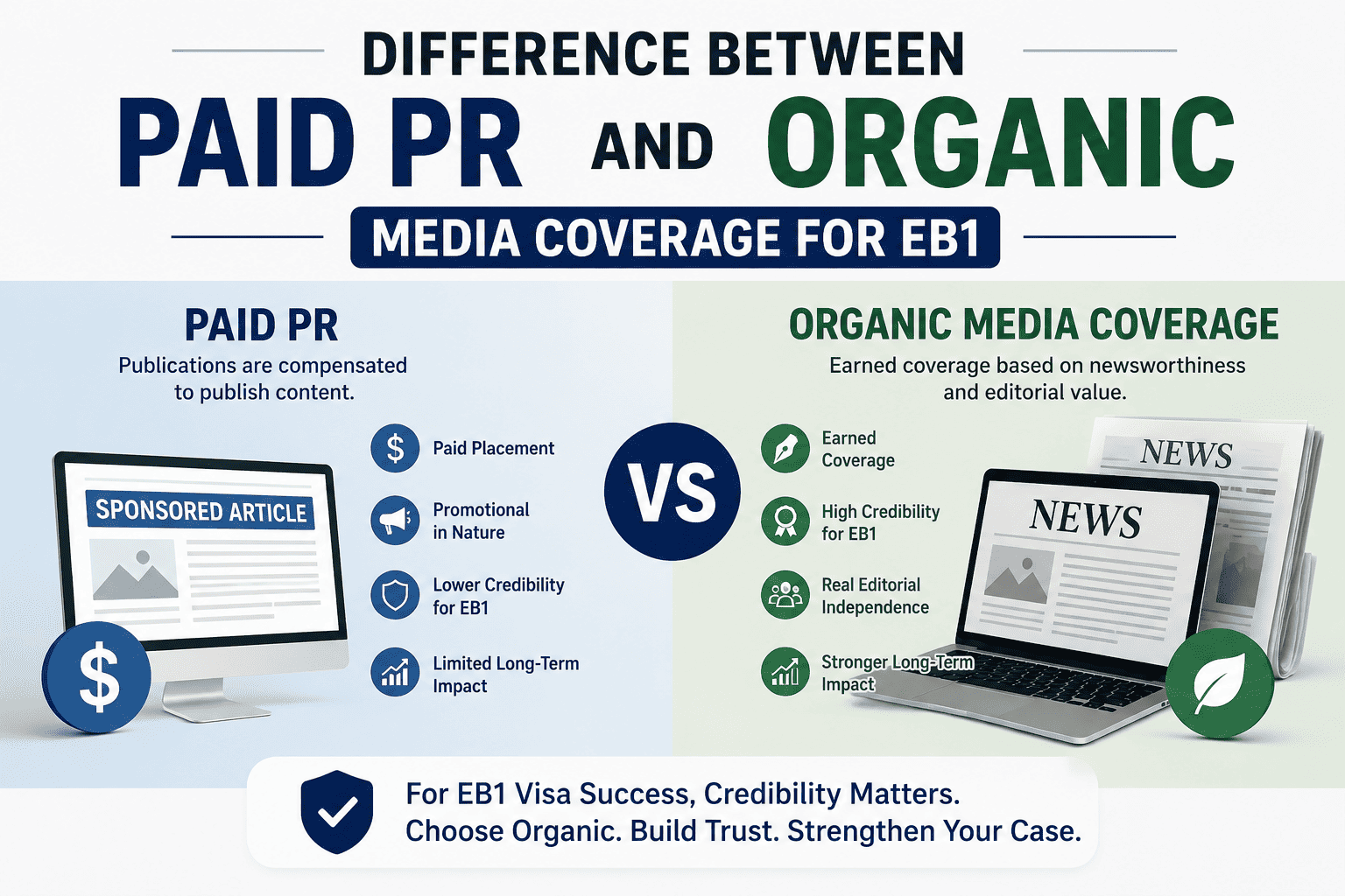 Difference Between Paid PR and Organic Media Coverage for EB1 Visa